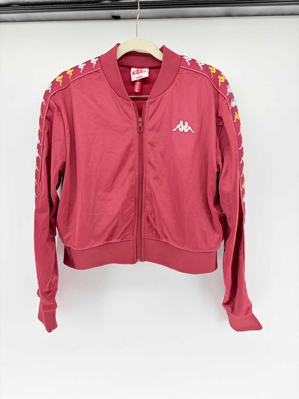 Kappa 222 Banda Red Cropped Track Jacket with Logo Tape Large